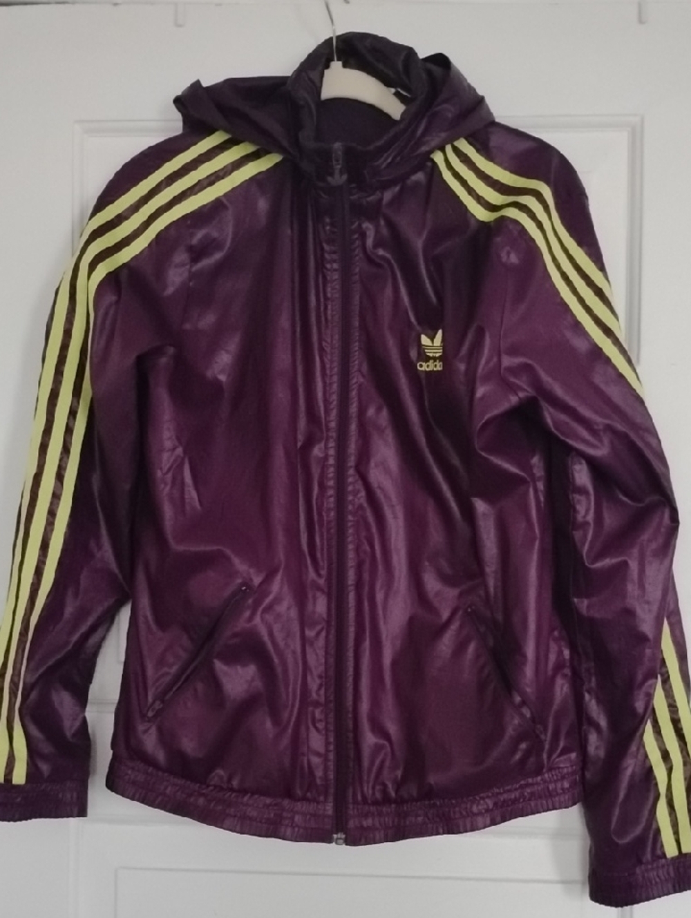 adidas Purple Hooded Track Jacket with Lime Green Stripes 💜💚